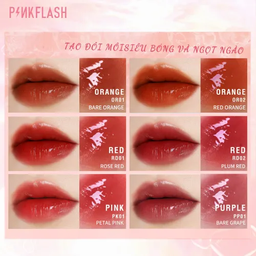 PINKFLASH Watery Glam Lip Gloss Super Glossy Shiny Lip Tint Chất lượng cao Dưỡng ẩm Không bết dính Lâu trôi